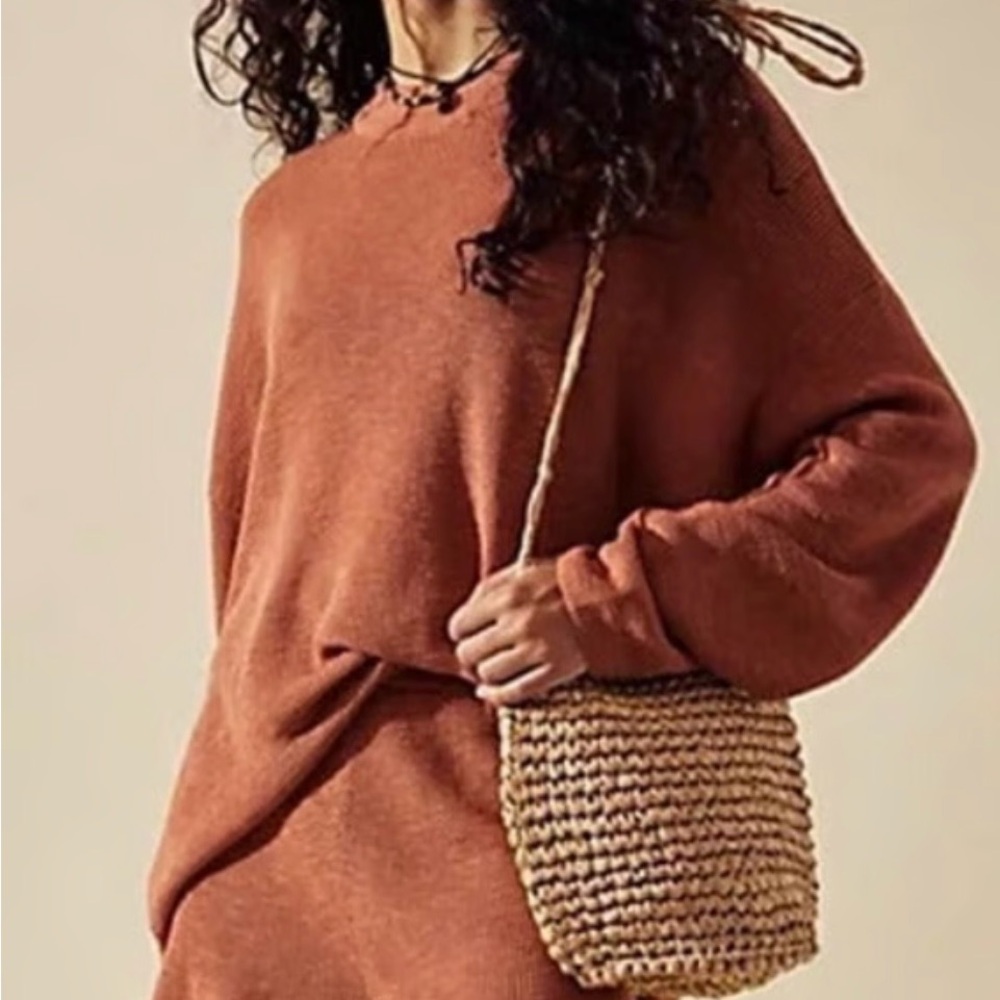 Free People Beach FP Rust oversized Neck Sweater small solid surf